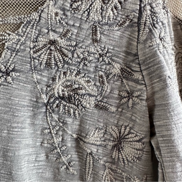 Free People Micha embroidered mesh beaded long sleeve tee gray combo - Picture 6 of 8